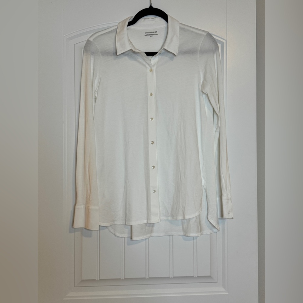 Eileen Fisher White Cotton Button Down Blouse